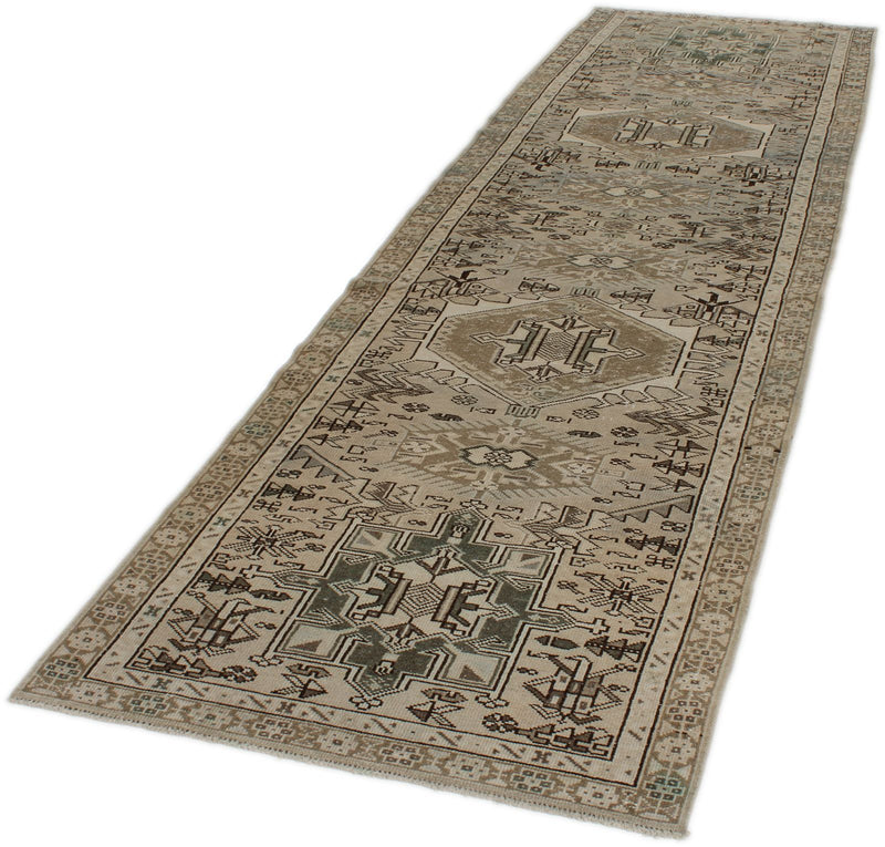 4x12 Ivory and Light Blue Turkish Oushak Runner