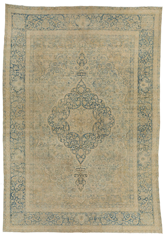 11x16 Ivory and Light Blue Turkish Oushak Rug