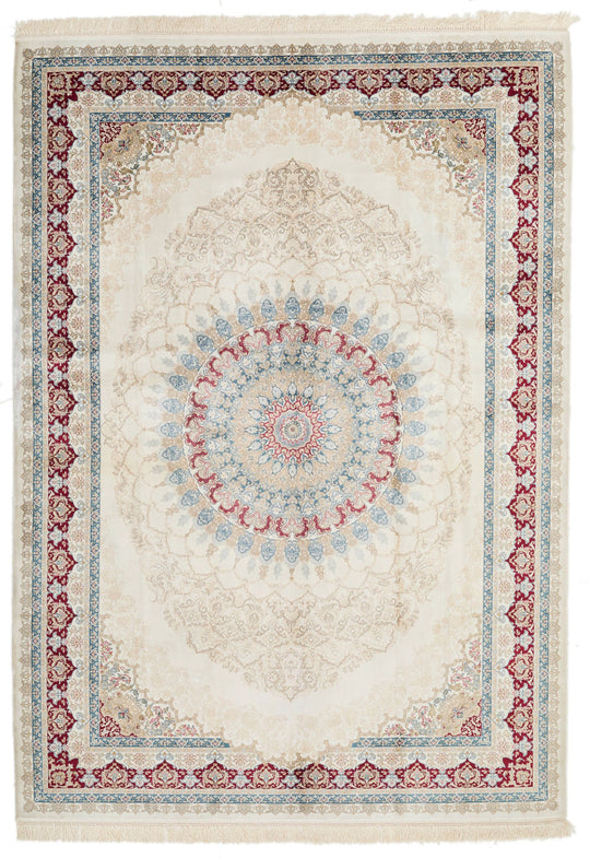 6x8 Ivory and Red Turkish Antep Rug