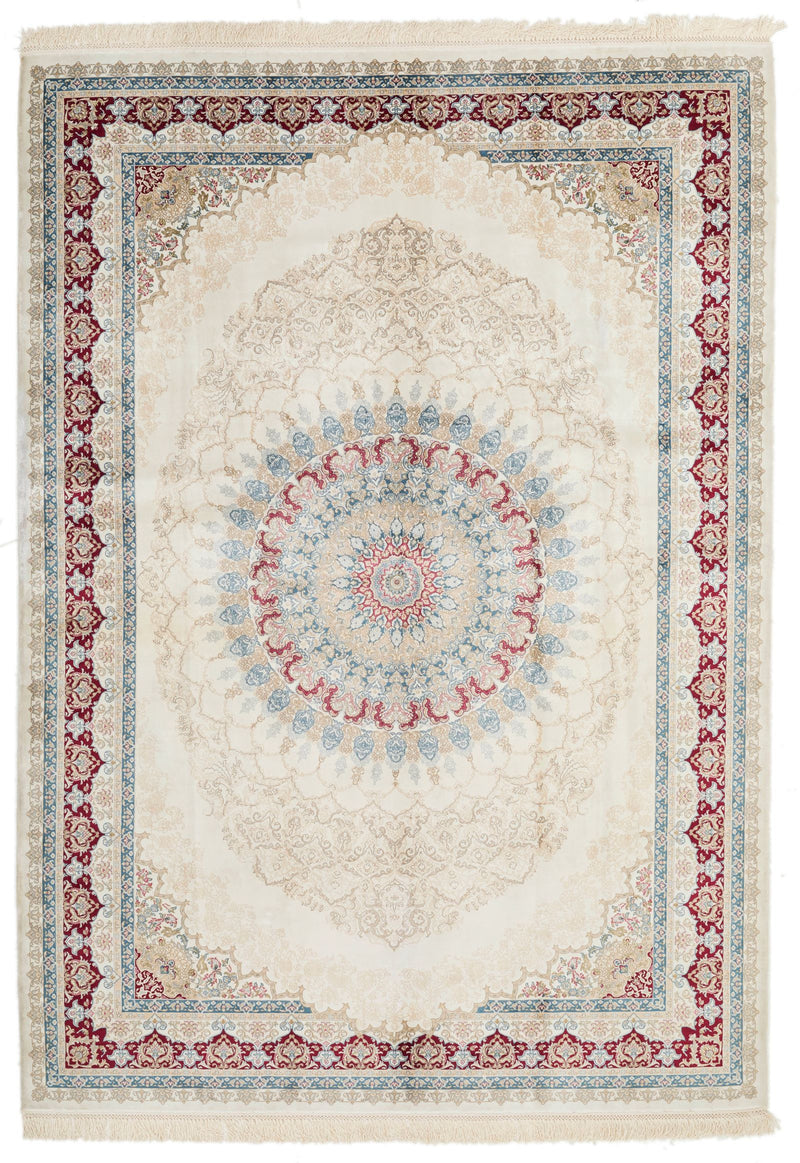 6x8 Ivory and Red Turkish Antep Rug