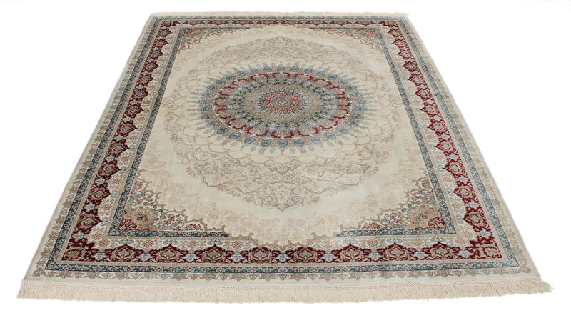 6x8 Ivory and Red Turkish Antep Rug