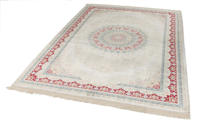 6x8 Ivory and Red Turkish Antep Rug