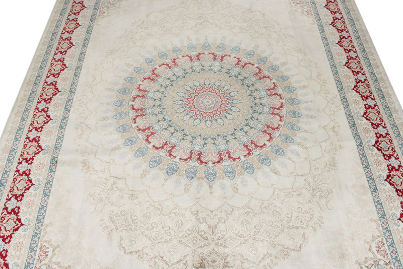 6x8 Ivory and Red Turkish Antep Rug