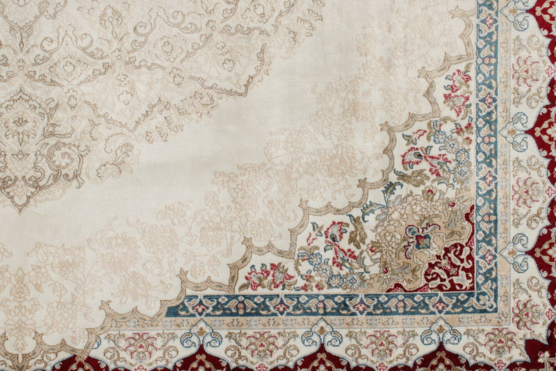 6x8 Ivory and Red Turkish Antep Rug