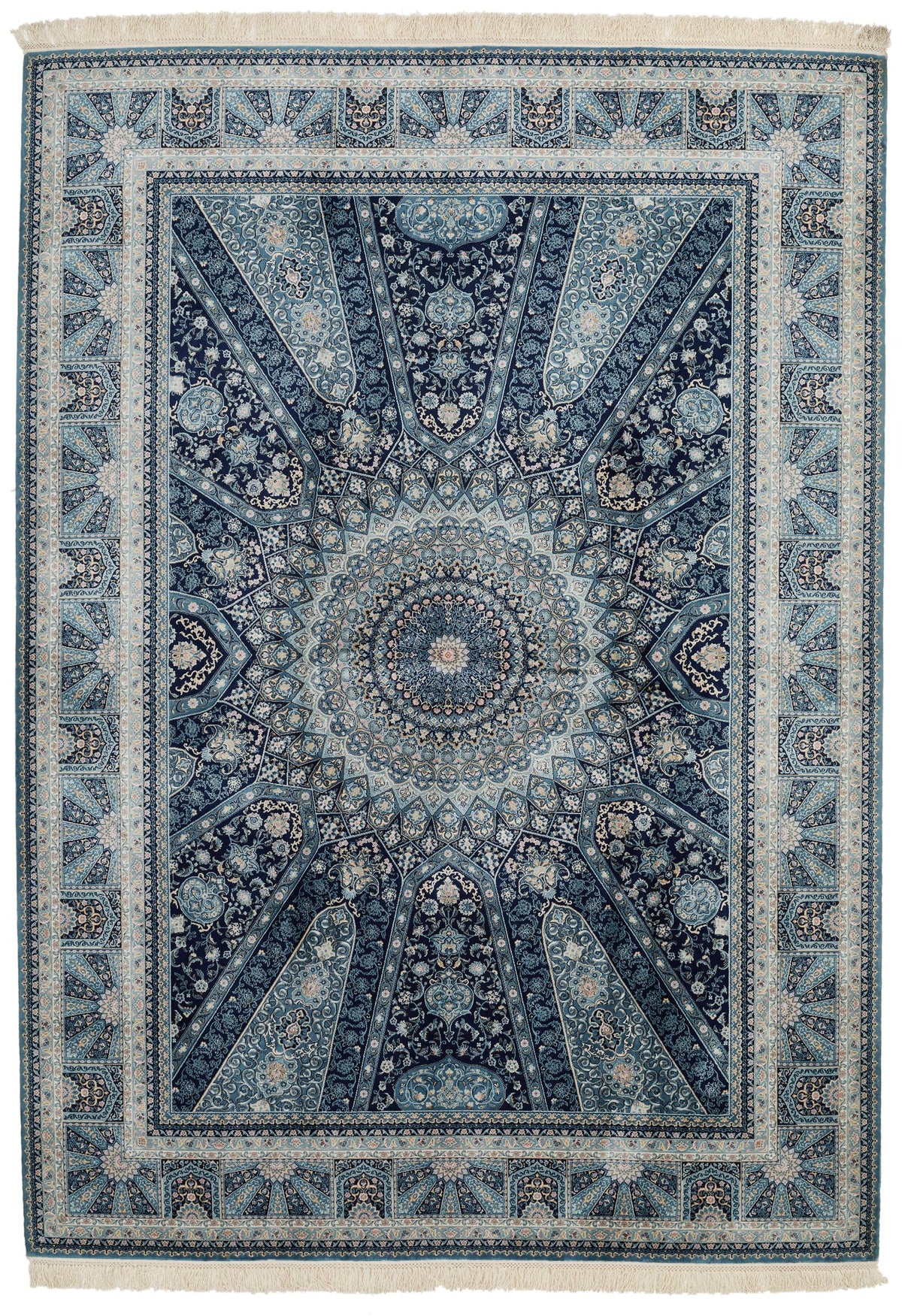 6x8 Navy and Multicolor Turkish Antep Rug