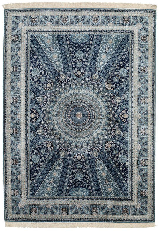 6x8 Navy and Multicolor Turkish Antep Rug