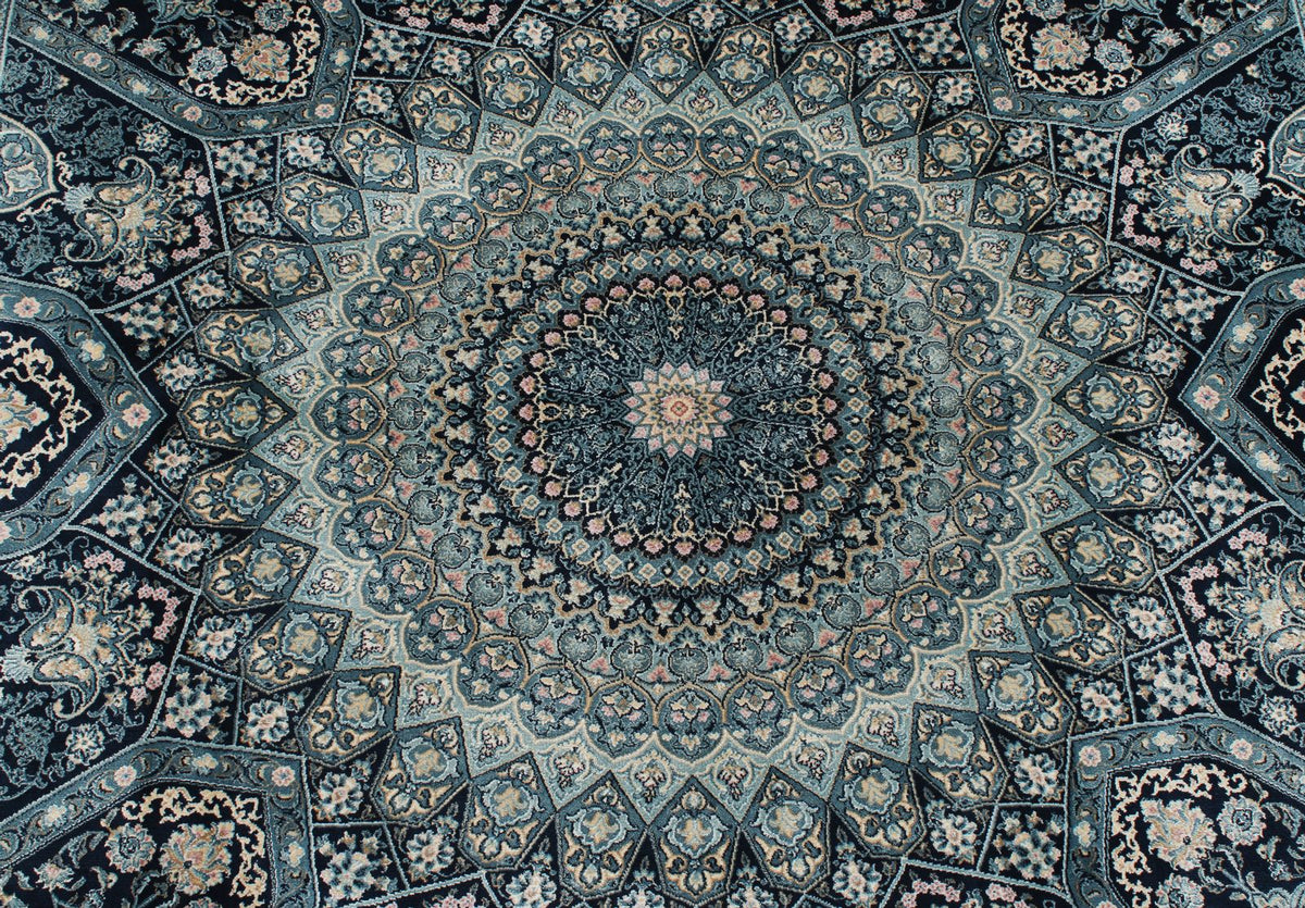 6x8 Navy and Multicolor Turkish Antep Rug