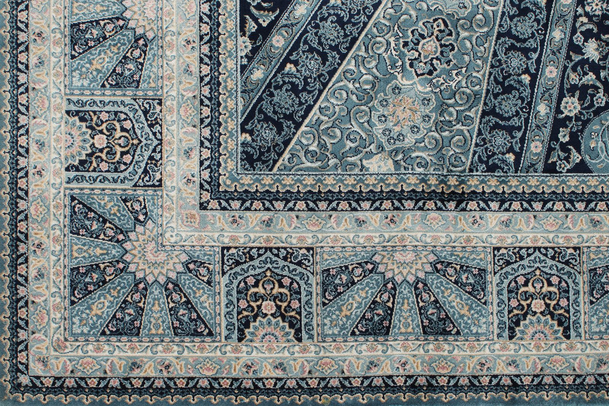 6x8 Navy and Multicolor Turkish Antep Rug