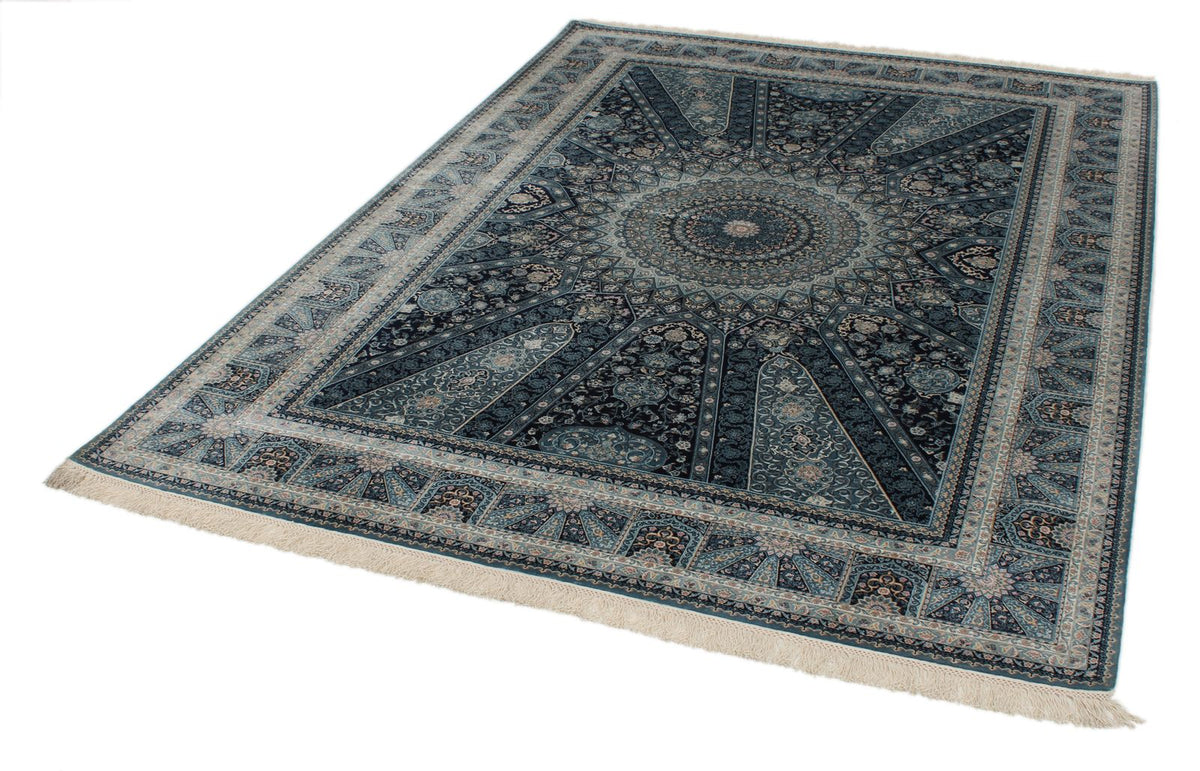 6x8 Navy and Multicolor Turkish Antep Rug