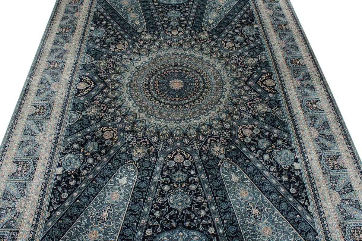 6x8 Navy and Multicolor Turkish Antep Rug