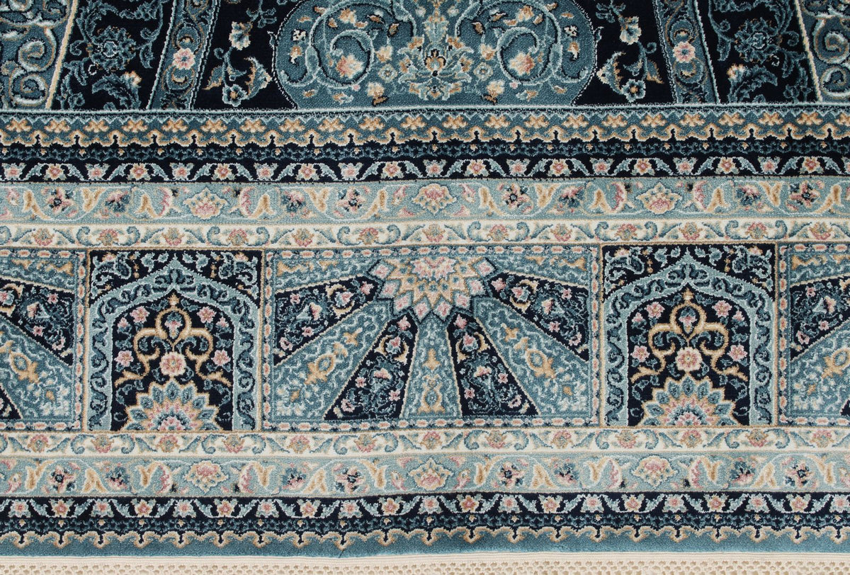 6x8 Navy and Multicolor Turkish Antep Rug