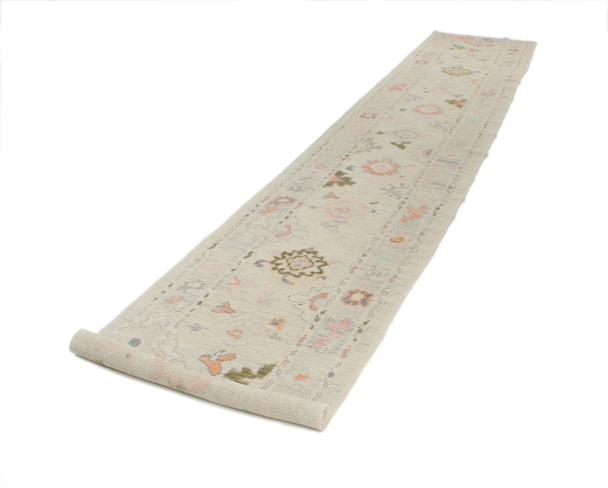 3x16 Ivory and Beige Turkish Oushak Runner