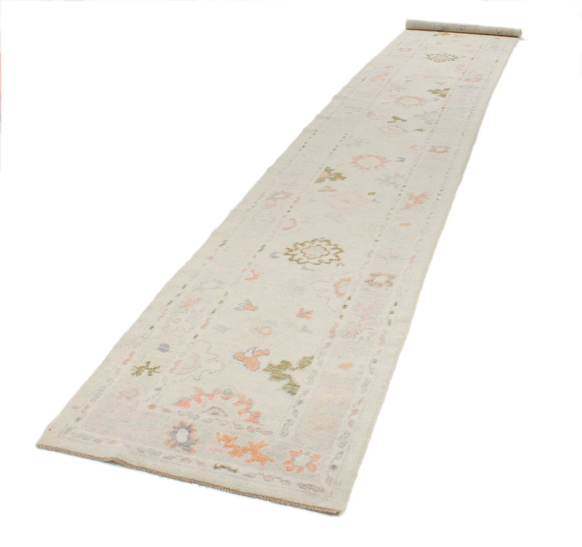 3x16 Ivory and Beige Turkish Oushak Runner