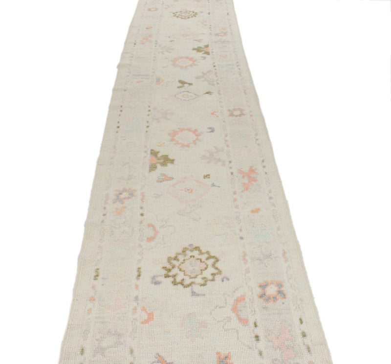 3x16 Ivory and Beige Turkish Oushak Runner