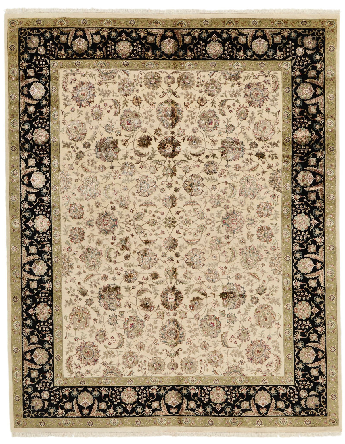 8x10 Ivory and Black Turkish Silk Rug