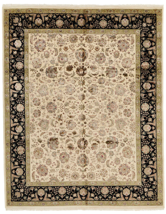 8x10 Ivory and Black Turkish Silk Rug