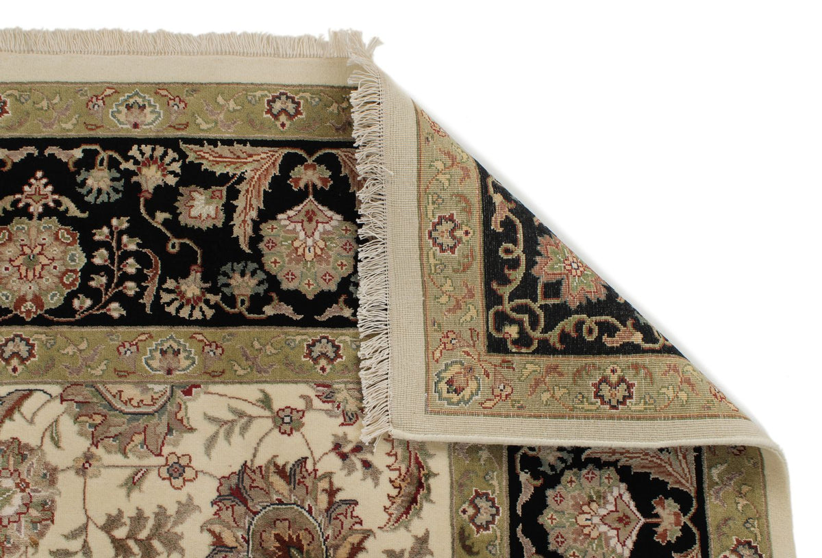 8x10 Ivory and Black Turkish Silk Rug