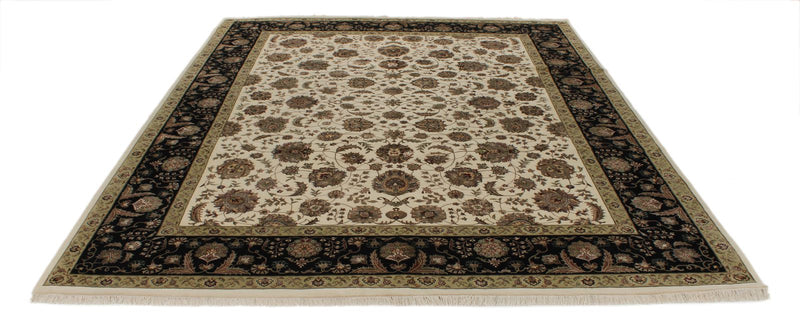 8x10 Ivory and Black Turkish Silk Rug