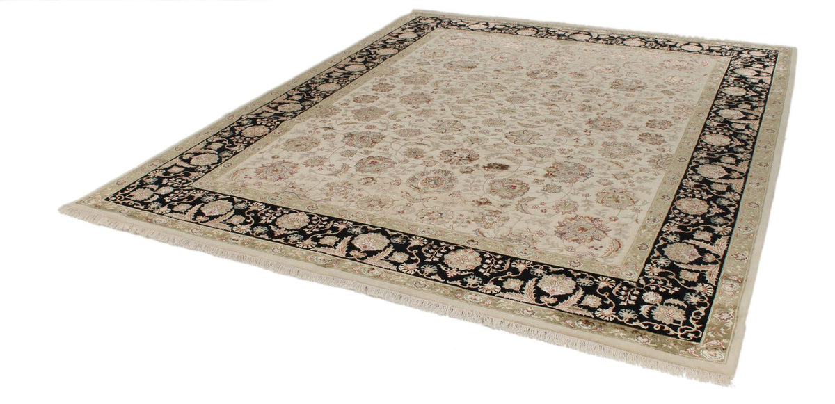 8x10 Ivory and Black Turkish Silk Rug