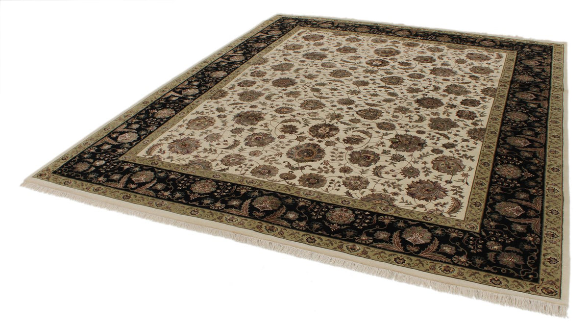 8x10 Ivory and Black Turkish Silk Rug
