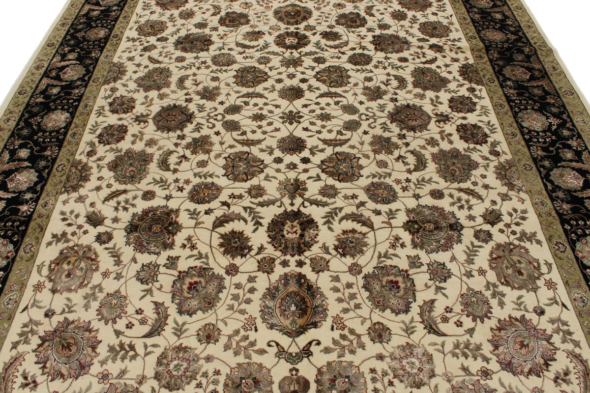 8x10 Ivory and Black Turkish Silk Rug