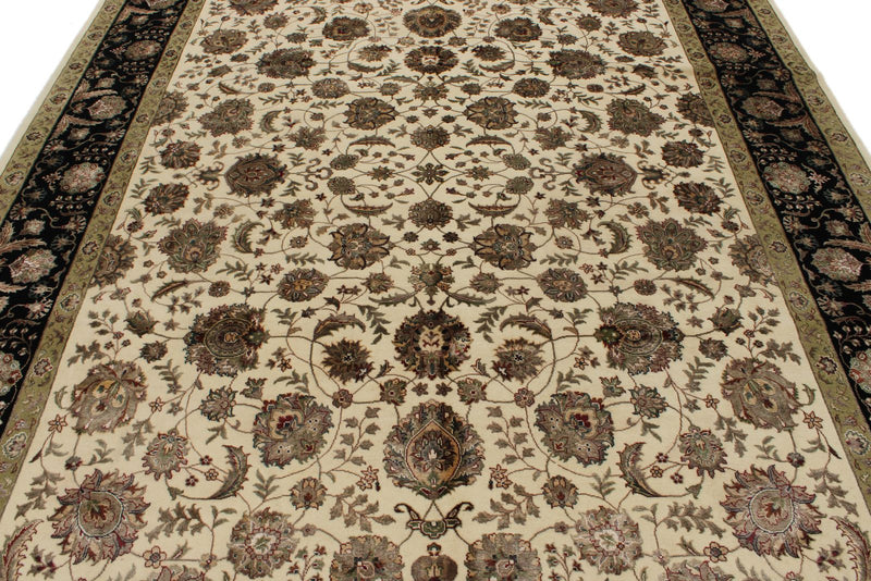 8x10 Ivory and Black Turkish Silk Rug