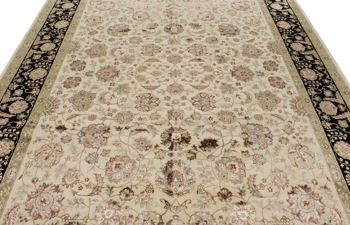 8x10 Ivory and Black Turkish Silk Rug
