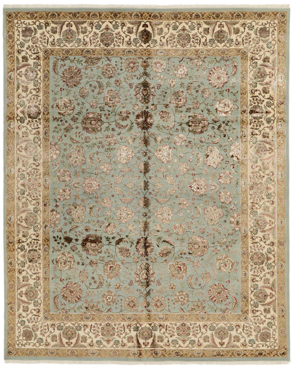 8x10 Light Blue and Ivory Turkish Silk Rug