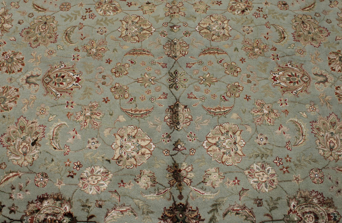8x10 Light Blue and Ivory Turkish Silk Rug