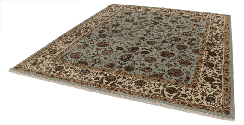 8x10 Light Blue and Ivory Turkish Silk Rug