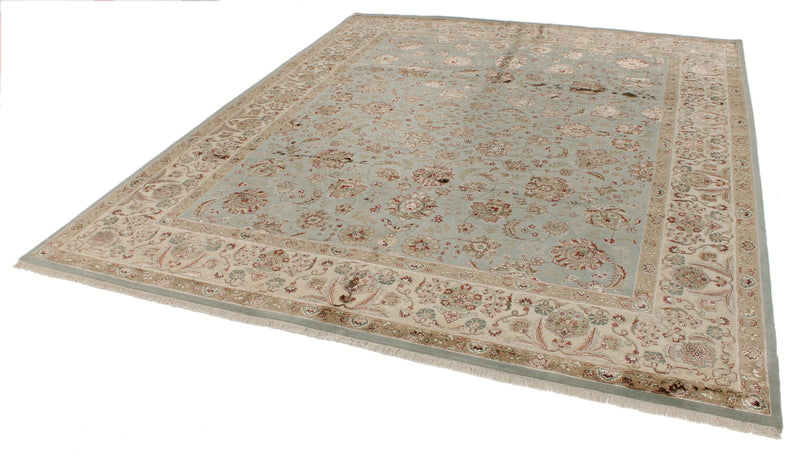 8x10 Light Blue and Ivory Turkish Silk Rug