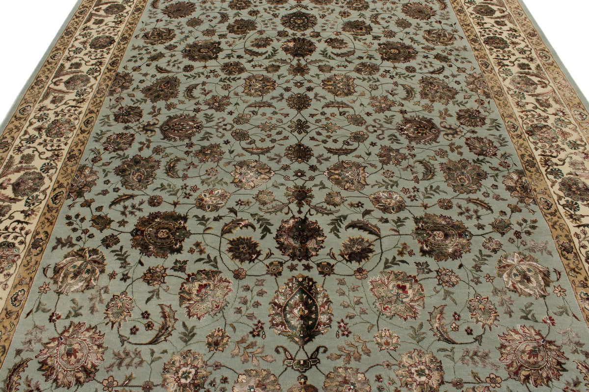 8x10 Light Blue and Ivory Turkish Silk Rug