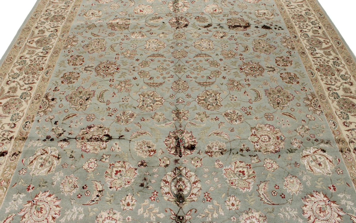 8x10 Light Blue and Ivory Turkish Silk Rug