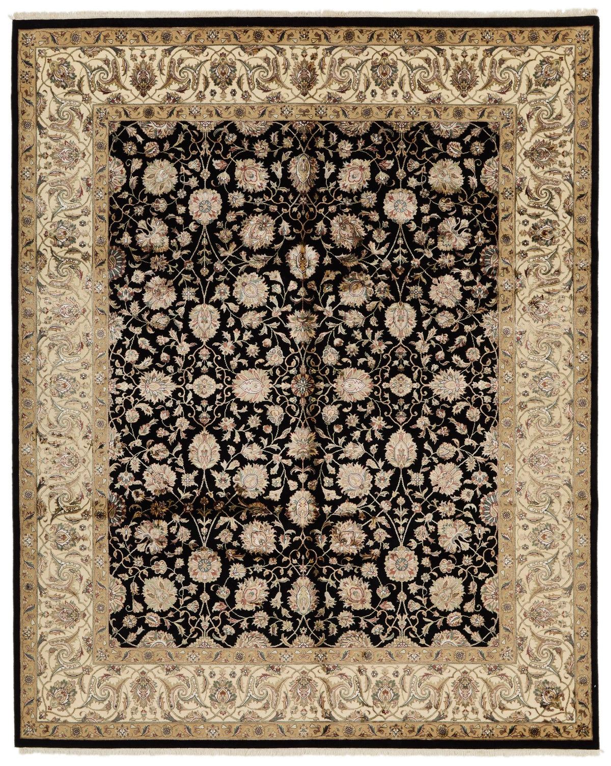 8x10 Black and Ivory Turkish Silk Rug