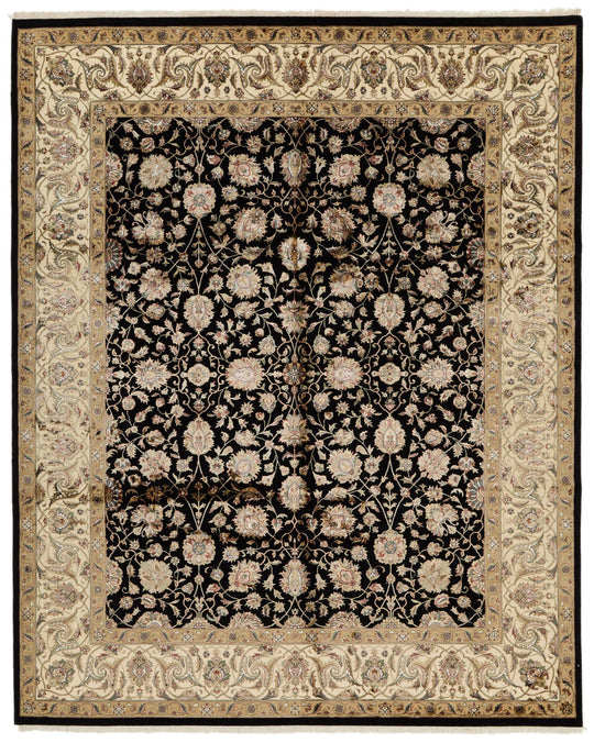 8x10 Black and Ivory Turkish Silk Rug