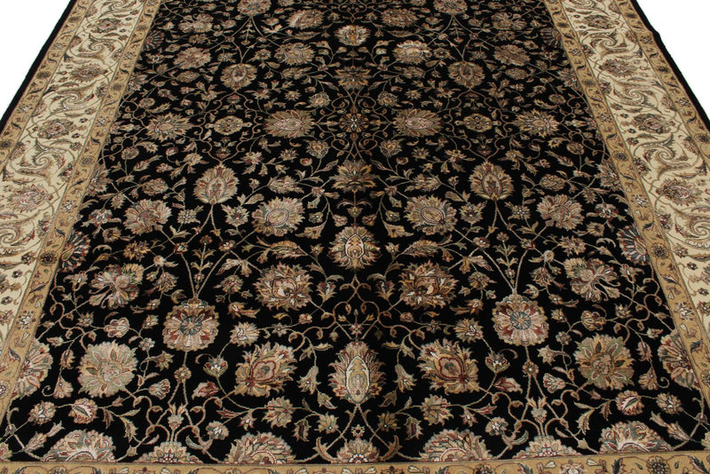 8x10 Black and Ivory Turkish Silk Rug
