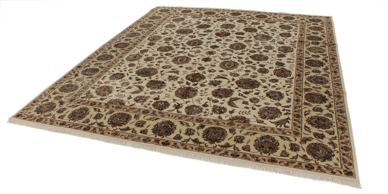 8x10 Ivory and Gold Turkish Silk Rug