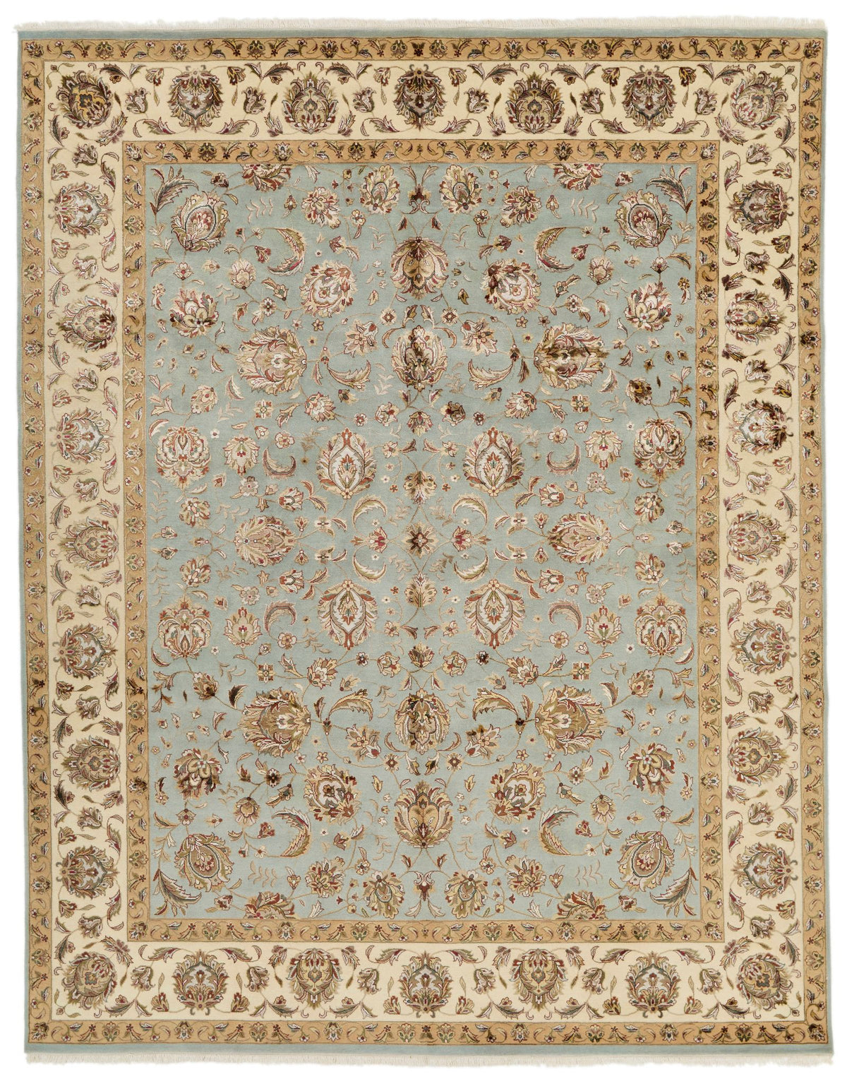 8x10 Light Blue and Ivory Turkish Silk Rug