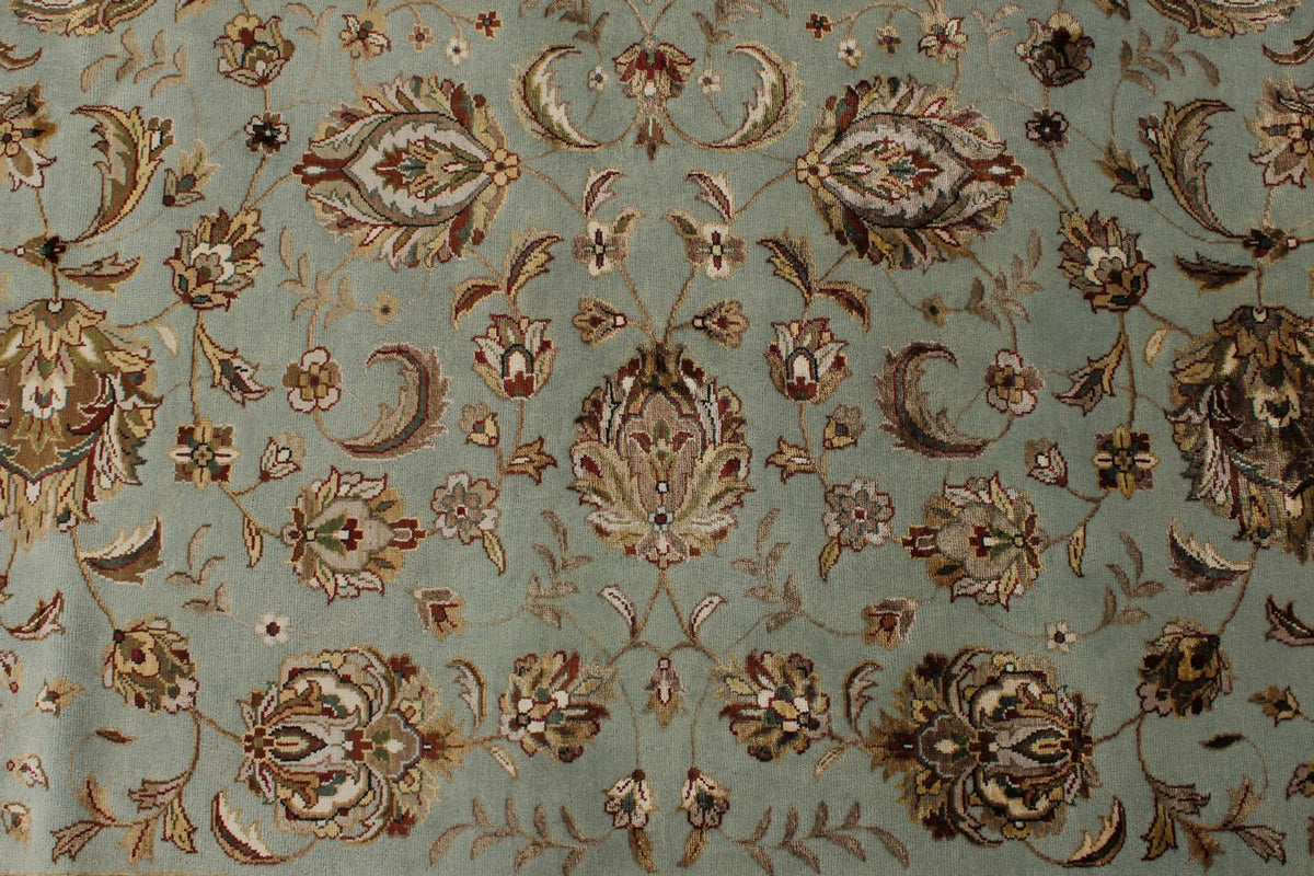 8x10 Light Blue and Ivory Turkish Silk Rug