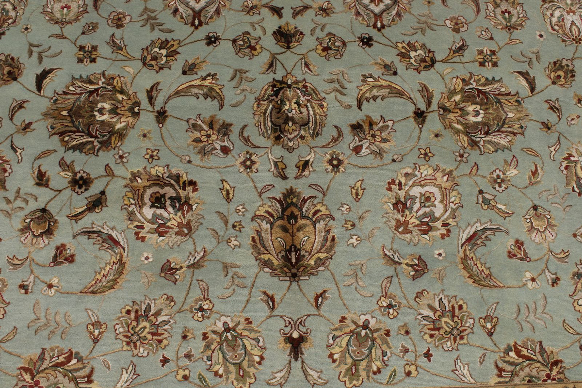 8x10 Light Blue and Ivory Turkish Silk Rug