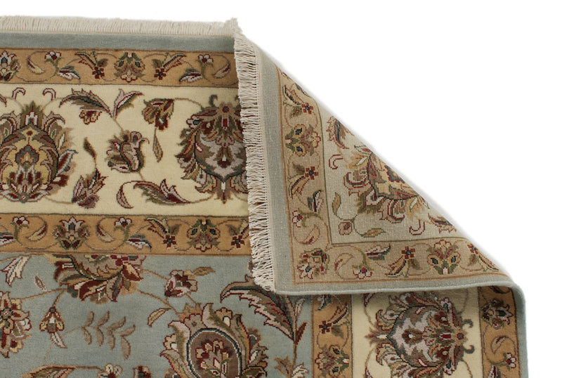 8x10 Light Blue and Ivory Turkish Silk Rug