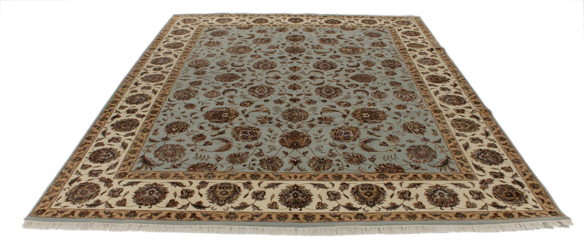 8x10 Light Blue and Ivory Turkish Silk Rug