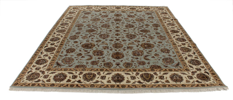 8x10 Light Blue and Ivory Turkish Silk Rug