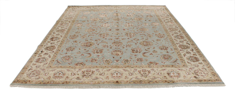 8x10 Light Blue and Ivory Turkish Silk Rug