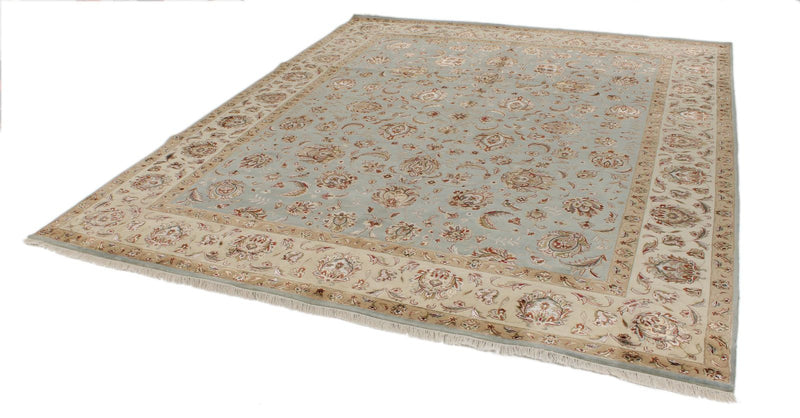 8x10 Light Blue and Ivory Turkish Silk Rug
