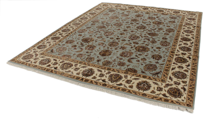 8x10 Light Blue and Ivory Turkish Silk Rug