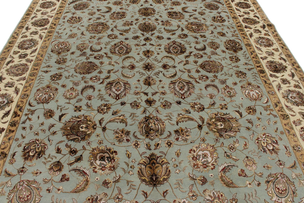 8x10 Light Blue and Ivory Turkish Silk Rug