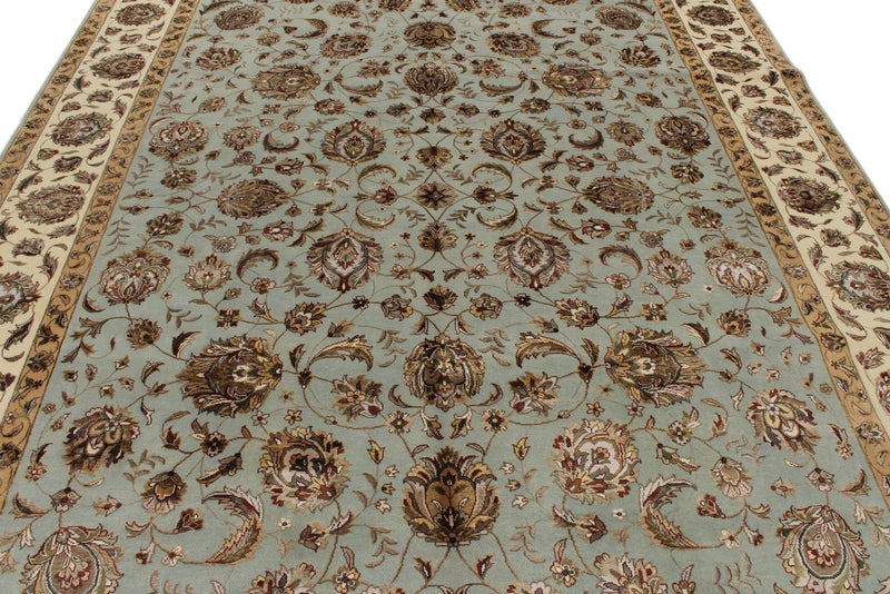 8x10 Light Blue and Ivory Turkish Silk Rug