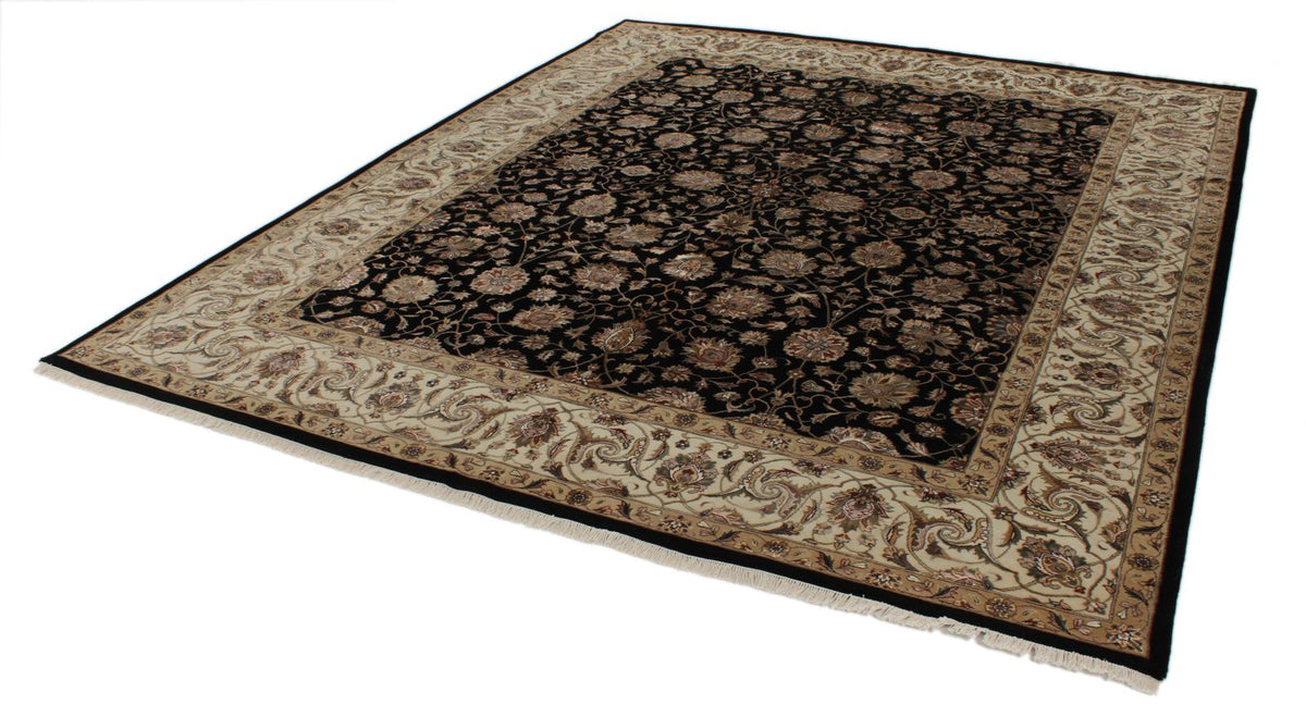 8x10 Black and Ivory Turkish Silk Rug