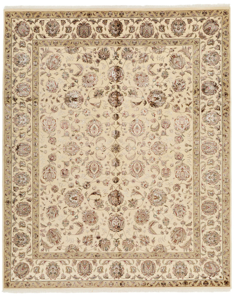 8x10 Ivory and Beige Turkish Silk Rug